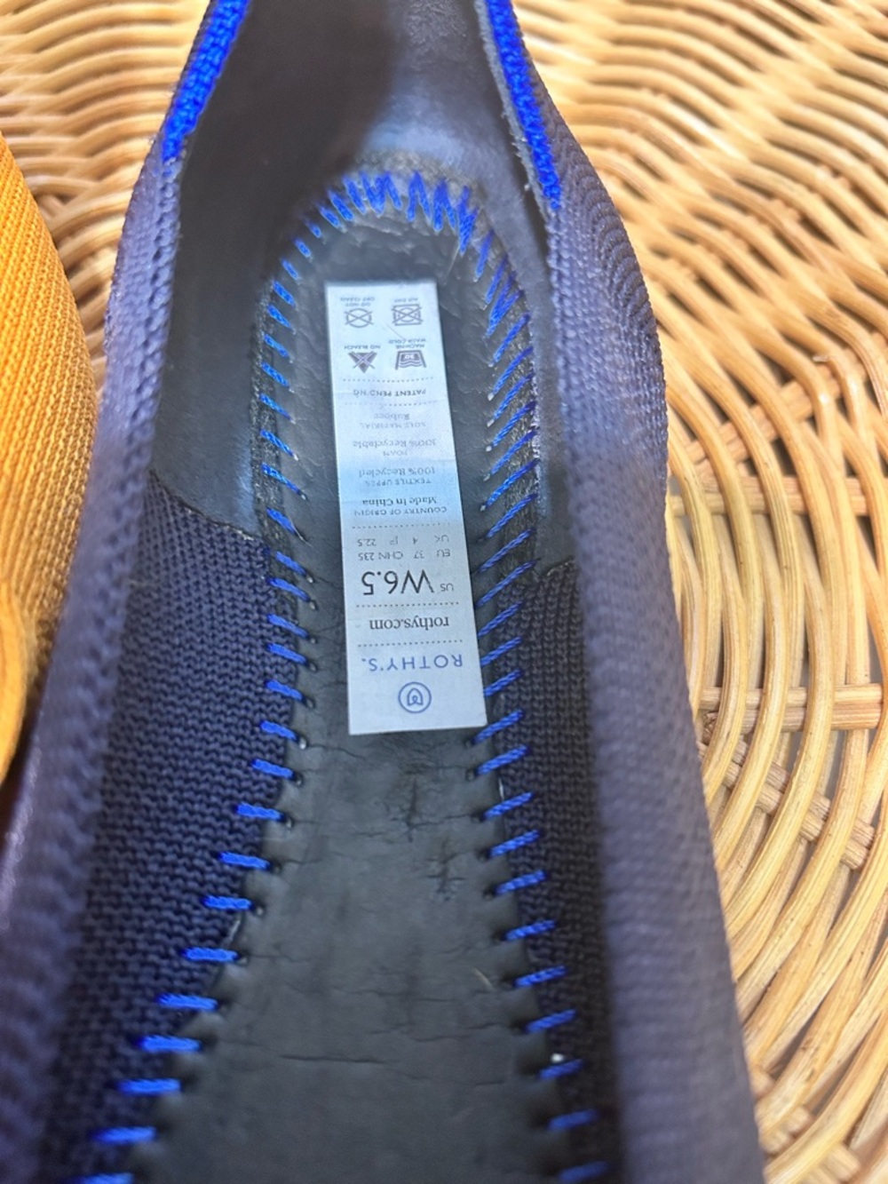 Rothy's Pointed Knit Flats in Navy Blue and Mustard - Picture 4 of 5